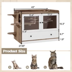 ModernLuxe Hidden Cat Litter Box Furniture With Drawer & Stairs, Wooden Cabinet Side Table With Glass Door, Brown+White (Fits Large Cats 41-70 Lbs) -BlueBuffalo Sales Store GUEST 7504439e 0103 4057 a0f3 2398b9fd0fa8