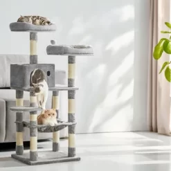 56.3in Cat Tower For Large Cats Indoor Cat Tree Cat Condo With Scratching Posts, Hammock, Plush Perch, Cat Furniture