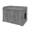 Modern Wooden Hidden Cat Litter Box Enclosure W/Barn Doors - Ventilated Large Capacity Pet House & Storage Bench