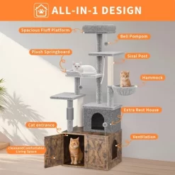 55" Cat Tree W/Litter Box Enclosure, All-In-One Multi-Level Tower W/Hammock & Scratching Posts -BlueBuffalo Sales Store GUEST 75fefd83 aab8 40cb 88ee 244ea3a4015c