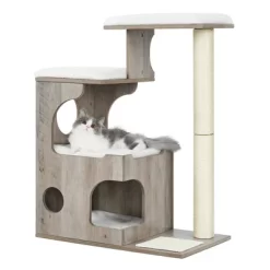 Feandrea WoodyWonders Cat Tree, 33.9-Inch Modern Cat Tower, Cat Condo With 3 Perches, Scratching Post And Mat, Cave, 4 Removable Washable Cushions
