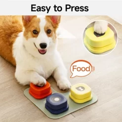 Mewoofun Pet Toy Dog Buttons For Communication, With Anti Slip Mat And Training Manual For Cats And Dogs, 2 Packs, Multi-color, 3.3"*3.3"*1.5"
