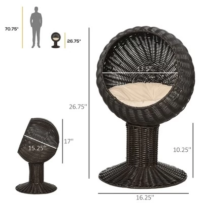 Gulches' Black Raised Cat Bed In Wicker Weave, Equipped With Scratching Spot & Cushion 3 Gulches' Black Raised Cat Bed In Wicker Weave, Equipped With Scratching Spot & Cushion - Image 3