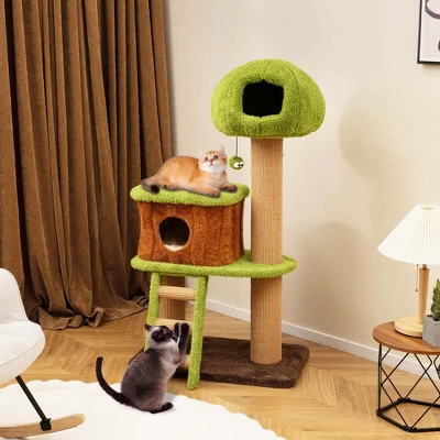 Costway 56" Tall Cat Tower With Mushroom-shaped Nest Condo Climbing Ladder Teasing Ball 1 Costway 56" Tall Cat Tower With Mushroom-shaped Nest Condo Climbing Ladder Teasing Ball