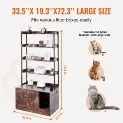 VEVOR Cat Litter Box Enclosure, Hidden Litter Box Furniture With 4 Storage Shelves, Wooden Cat Washroom Indoor, 33.5"L X 19.3"W X 72.3"H, Dark Brown -BlueBuffalo Sales Store GUEST 77438546 05c5 4c50 9356 b705f5283613