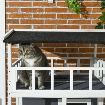 Akoasm Wooden Cat Shelter & House With Asphalt Roof, Escape Doors And Jumping Platform-Gray 3 Akoasm Wooden Cat Shelter & House With Asphalt Roof, Escape Doors And Jumping Platform-Gray - Image 3