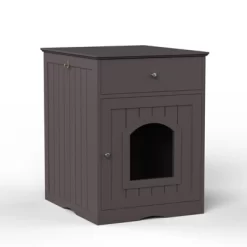SEVOBAL Wooden Pet House Cat Litter Box Enclosure With Drawer, Side Table, Indoor Pet Crate, Cat Home Nightstand, Brown(18.9"*20.9"*25")