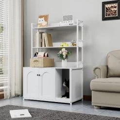 Litter Box Enclosure With 2 Storage Shelves Wooden Hidden Cat Litter Box Enclosure Furniture With 2 Door -BlueBuffalo Sales Store GUEST 78d1524c a3b4 4bce 98c6 68f36d0caaaa