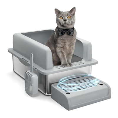 GustoWave Stainless Steel Cat Litter Box With Enclosed Lid, Extra Large Litter Box, Metal Litter Tray Pan With High Sides Wall Enclosure 8 GustoWave Stainless Steel Cat Litter Box With Enclosed Lid, Extra Large Litter Box, Metal Litter Tray Pan With High Sides Wall Enclosure - Image 8