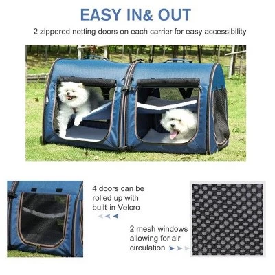 Munora 39" Convertible Cat Carrier - 2-in-1 Foldable Pet Carrier With Removable Cushions & Storage Bag, Blue 3 Munora 39" Convertible Cat Carrier - 2-in-1 Foldable Pet Carrier With Removable Cushions & Storage Bag, Blue - Image 3