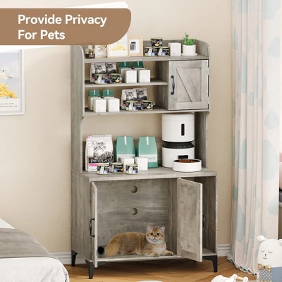 Litter Box Enclosure With Shelves And Doors, 2-in-1 Hidden Cat Litter Box Cabinet Furniture With Shelf,Indoor Cat House Wood Sturdy Pet Washroom 2 Litter Box Enclosure With Shelves And Doors, 2-in-1 Hidden Cat Litter Box Cabinet Furniture With Shelf,Indoor Cat House Wood Sturdy Pet Washroom - Image 2