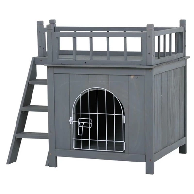 Resenkos Dog House, Pet House,Dog Cave,2-Level Wooden Cat House, Outdoor Dog Shelter Cat Condo With Lockable Wire Door, Natural Wood 3 Resenkos Dog House, Pet House,Dog Cave,2-Level Wooden Cat House, Outdoor Dog Shelter Cat Condo With Lockable Wire Door, Natural Wood - Image 3