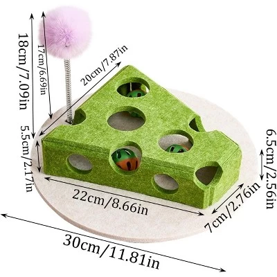 Cheese Shape Cat Toy With Track Balls And Spring Teaser – Interactive Felt Puzzle Box For Indoor Cats Anti-Slip Suction Base Green 2 Cheese Shape Cat Toy With Track Balls And Spring Teaser – Interactive Felt Puzzle Box For Indoor Cats Anti-Slip Suction Base Green - Image 2