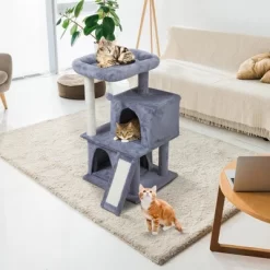 Sandinrayli 34” H Luxury 3-Tier Kitten Cat Tree With 2 Condos, Top Perch, Scratching Posts For Playing, Napping, Jumping, Light Gray -BlueBuffalo Sales Store GUEST 7acbfed6 5223 4f75 9eaa 5d46a6881295