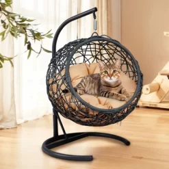 Racxily Cat Swing Bed With Stand & Cushion, Rattan Wicker Appearance, Indoor Hanging Swinging Cat Bed For Cats, Small Dogs, And Small Animals -BlueBuffalo Sales Store GUEST 7ae3107f 9cf1 41f9 8237 9a316c759acd 1