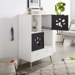 Sam's Pets Convertible 45" Cat Tree Shelf With Drawer In Black And White -BlueBuffalo Sales Store GUEST 7b421ad6 5ba0 4392 902e 1f13a5ea7bda