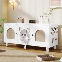 Akoasm Cabinet Furniture Style Cat Litter Box With Sisal Scratching Door-White -BlueBuffalo Sales Store GUEST 7b49ca25 888a 4a32 8990 22a7c436028f