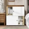 LOVSON Double Litter Box Enclosure, Litter Box Enclosure For 2 Cats, Litter Cabinet, Double Litter Box Enclosure With Shelves, White