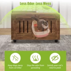 COZONY 60" Cat Litter Box Enclosure With Shelf Storage — 2-in-1 Wooden Cat House Condo, Reversible Entrance, Sisal Hammock & Playing Ball For Cats -BlueBuffalo Sales Store GUEST 7c089e74 e433 44cb 86bf 09aea14dd22e