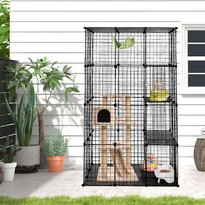 AZL1 Life Concept Pet Crates And Houses 3-Tier Cat Cage With Vertical Platforms And Secure Metal Mesh For Indoor Outdoor Use, Black, 42"*42"*72" 1 AZL1 Life Concept Pet Crates And Houses 3-Tier Cat Cage With Vertical Platforms And Secure Metal Mesh For Indoor Outdoor Use, Black, 42"*42"*72"