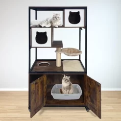 Hidden Litter Box Enclosure With Cat Tree - Wooden Cabinet W/Wheels, Hammock & Scratching Post, Retro Brown -BlueBuffalo Sales Store GUEST 7c31acf0 2079 4a77 9ed4 556ad3b940f1