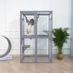 AZL1 Life Concept Pet Crates And Houses Large Outdoor Cat Enclosure With Multi Level Climbing Platforms Safe Ventilated, Gray, 39.4"*33.3"*63.8"