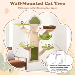 Tangkula Wall-Mounted Cat Tower W/ Bed Hammock Sisal Scratching Post & Mats Cushions -BlueBuffalo Sales Store GUEST 7da32acc 17fd 4941 a757 834cbb76d813