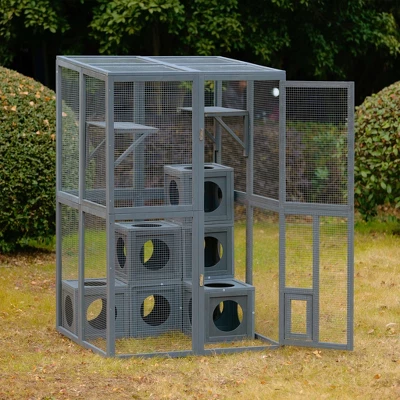 Gulches Gray Pine Wood Outdoor Cat House With Shelves And Removable Boxes 3 Gulches Gray Pine Wood Outdoor Cat House With Shelves And Removable Boxes - Image 3