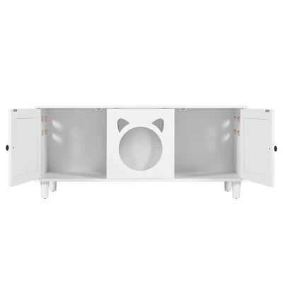 Cat Cabinet Cat House Cat Litter Box Enclosure With Sisal Cat Scratcher & Hooks, Sideboard Storage Cabinet, White - ModernLuxe 5 Cat Cabinet Cat House Cat Litter Box Enclosure With Sisal Cat Scratcher & Hooks, Sideboard Storage Cabinet, White - ModernLuxe - Image 5