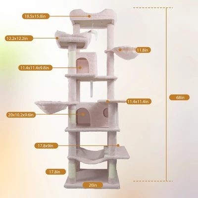 68 Inches Cat Tree Tower Multi-Level Durable Cat Scratching Post Space Saving Cat Condo Pet Play House For Indoor Cats PINK 4 68 Inches Cat Tree Tower Multi-Level Durable Cat Scratching Post Space Saving Cat Condo Pet Play House For Indoor Cats PINK - Image 4