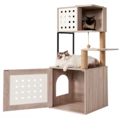 SEVOBAL Pet Tower All-in-One Cat Tree With Litter Box Enclosure, Featuring Hammock, Bed, Food Station, Scratching Posts, Beige, 25.59"*20.08"*7.68" -BlueBuffalo Sales Store GUEST 7ebcc52e c11e 47a2 93c4 0cfcb5f13c93