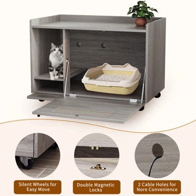 ORRD Hidden Cat Litter Box Enclosure | Multi-Functional Furniture With Storage & Wheels | Discreet Side Table For Living Room/Bedroom,White 4 ORRD Hidden Cat Litter Box Enclosure | Multi-Functional Furniture With Storage & Wheels | Discreet Side Table For Living Room/Bedroom,White - Image 4