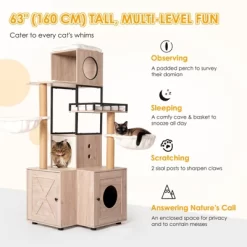 Kumasinova 63" Modern Cat Tree Tower With Litter Box Enclosure,Cat Tower With Scratching Post,Cat Tree With Washable Pads&Toy Hanger,Rustic Gray 8 Kumasinova 63" Modern Cat Tree Tower With Litter Box Enclosure,Cat Tower With Scratching Post,Cat Tree With Washable Pads&Toy Hanger,Rustic Gray -BlueBuffalo Sales Store GUEST 7f1f55ce 107d 4fa6 aace 31abca4ac224