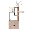 YOOCOZZ Cat Tree With Litter Box Enclosure,Cat Condo With Scratching Posts, Feeding Bowl And Removable Pompom Sticks