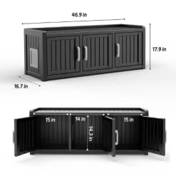 Kumasinova Versatile 3-Chamber Cat House,Outdoor Cat Shelter With Weatherproof Design,Ideal Spacious Indoor Cat Furniture For Multiple Pets,Black