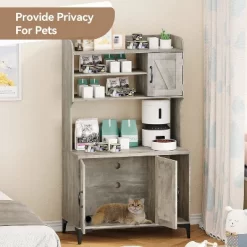 Hidden Cat Litter Box Furniture With Storage Shelves & Doors, Large Cat Washroom Cabinet