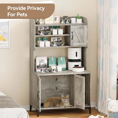 Hidden Cat Litter Box Furniture With Storage Shelves & Doors, Large Cat Washroom Cabinet 1 Hidden Cat Litter Box Furniture With Storage Shelves & Doors, Large Cat Washroom Cabinet