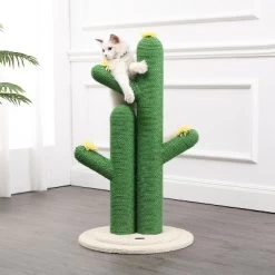 Socorro Modern Jute Double-Cactus Cat Scratching Post With Flower Toys