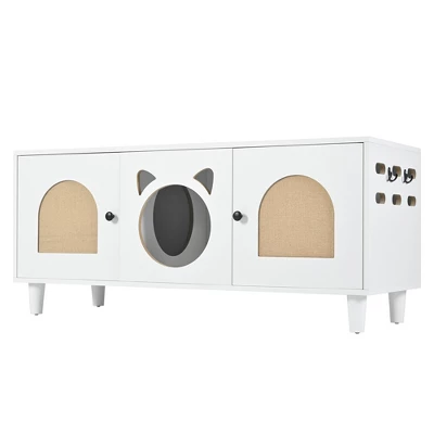 Cat Cabinet Cat House Cat Litter Box Enclosure With Sisal Cat Scratcher & Hooks, Sideboard Storage Cabinet, White - ModernLuxe 6 Cat Cabinet Cat House Cat Litter Box Enclosure With Sisal Cat Scratcher & Hooks, Sideboard Storage Cabinet, White - ModernLuxe - Image 6