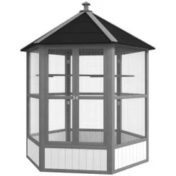 Resenkos Bird Cage, Bird Cages Habitat,69" Wooden Hexagonal Outdoor Aviary Flight Bird Cage With Covered Roof, Brown -BlueBuffalo Sales Store GUEST 817da7f0 b055 4bce 8556 ef5bb4d17663 1