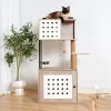 SEVOBAL Pet Tower All-in-One Cat Tree With Litter Box Enclosure, Featuring Hammock, Bed, Food Station, Scratching Posts, Beige, 25.59"*20.08"*7.68"