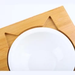 Fairyland™ - Bamboo Elevated Double Cat Bowl Stand With Ceramic Bowls – Raised Pet Feeder For Cats & Small Dogs