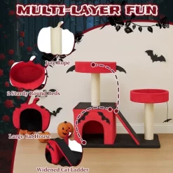 FURNIinspire Pet Tower Gothic Cat Tree Tower Halloween Pet Furniture Cute Cat Toys House With Condo, Scratching Posts, Red, 25.6"*17.7"*27.5" -BlueBuffalo Sales Store GUEST 823eef65 20e1 4544 b23d 709e103853b5