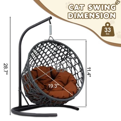 FURNIinspire Pet Beds Cat Swing Bed With Stand, Cushion, Rattan Wicker Cat Egg Chair, Indoor Cooling Pet Bed Dog Bed, Brown, 19.3"*19.3"*28.7" 2 FURNIinspire Pet Beds Cat Swing Bed With Stand, Cushion, Rattan Wicker Cat Egg Chair, Indoor Cooling Pet Bed Dog Bed, Brown, 19.3"*19.3"*28.7" - Image 2