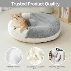 Boersma Enclosed Cat Cave Bed – Washable Indoor Pet Bed With Blanket & Non-Slip Base For Cats, Kittens & Small Dogs
