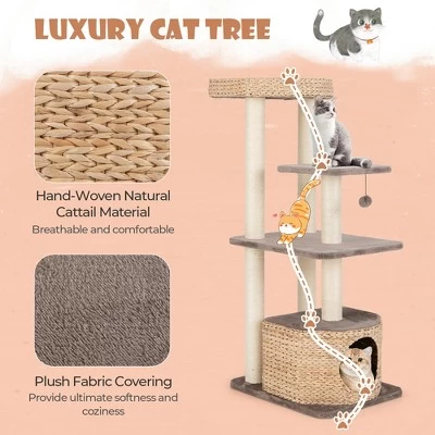 Tangkula 52" Cattail Cat Tower W/ Sisal Scratching Posts Perch Dangling Ball Cat Tree 7 Tangkula 52" Cattail Cat Tower W/ Sisal Scratching Posts Perch Dangling Ball Cat Tree - Image 7