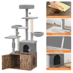 55" Cat Tree W/Litter Box Enclosure, All-In-One Multi-Level Tower W/Hammock & Scratching Posts -BlueBuffalo Sales Store GUEST 84850eac 311d 4c09 8a48 a6ed72e0f1ac