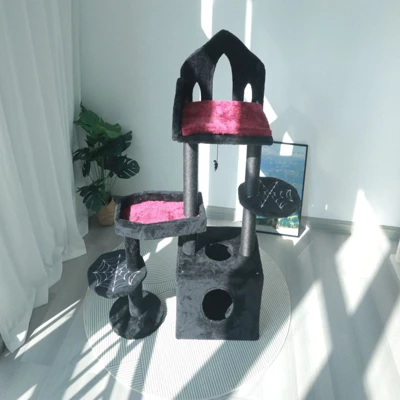 SEVOBAL Pet Tower Gothic Style Halloween Themed With Coffin Bed, Spooky House, Scratching Posts For Cats Play, Rest, Black, 17.32"*10.63"*14.57" 1 SEVOBAL Pet Tower Gothic Style Halloween Themed With Coffin Bed, Spooky House, Scratching Posts For Cats Play, Rest, Black, 17.32"*10.63"*14.57"