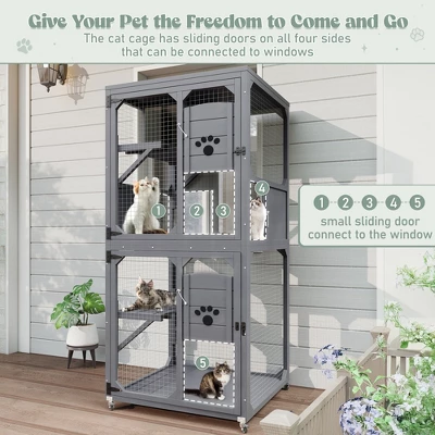 Gulches 48in H X 48in W X 36in D SkyCatio Cat Enclosure Gray 1 Pack Multi Cat Livestock Supplies Product Type 9 Gulches 48in H X 48in W X 36in D SkyCatio Cat Enclosure Gray 1 Pack Multi Cat Livestock Supplies Product Type - Image 9