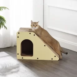 THE LICKER STORE Kento Minimalist Cardboard Angled Cat Cave Scratcher With Catnip